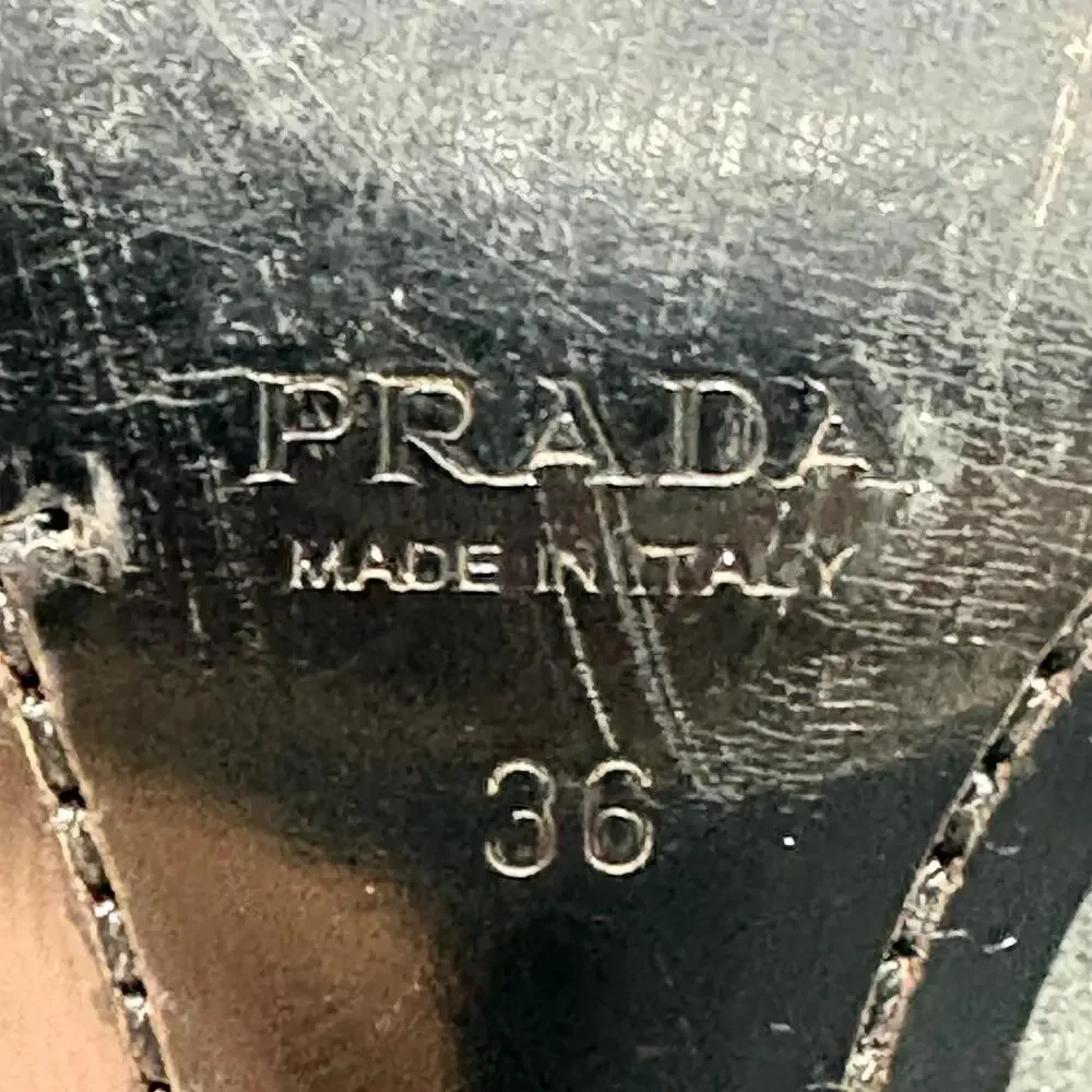Prada Shoes Womens 6 EU 36 Black Suede Whipstitch Bow Mule Kitten Heels Italy